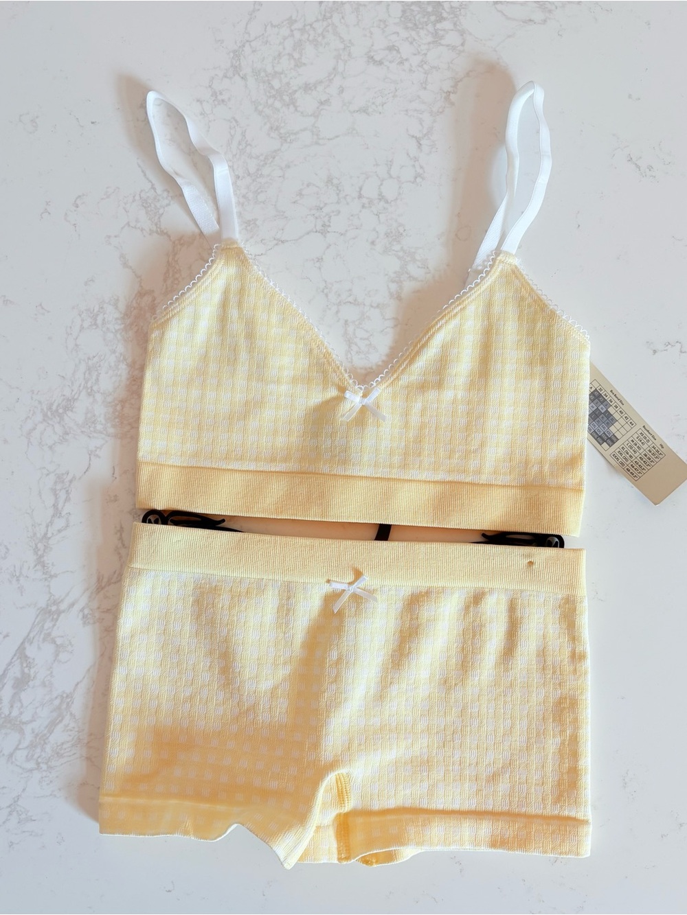 Gingham Yellow Seamless Triangle Bralette Boyshort Short Set XS Sleep Loungewear